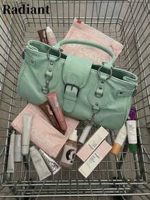 2026 New Y2K Fashion Large Capacity American Retro Versatile Motorcycle Style Shoulder Underarm Bag Handbag (Accessories Not Included) - Mint Green - View 2
