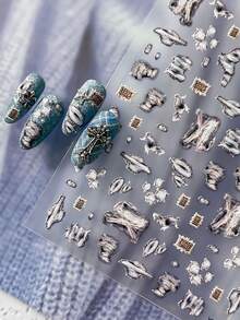 1PC 1pc 5D Full‑Nail Stickers Embossed Ripped Denim Fringe Fabric Texture Pattern Waterproof Self‑Adhesive Nail Decals For Halloween Music Festival Daily Punk Party DIY Manicure - Multicolor - View 2