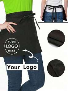 1pc Personalized Customized Neutral Polyester Apron, With 3 Pockets, Customizable Logo, Short Waist Server Uniform, Black Hairdresser Apron, Hairdresser/Beautician Beauty Gift Customization, Suitable For Kitchen, Baking And Chef Use - Multicolor - View 3