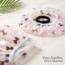[High Quality Thickened Extra Large Shower Cap]2pcs Set: Adjustable Printed Thickened Extra Large Reusable Shower Cap With Elastic Band; Suitable For Women, Spa Centers And Beauty Salons. Hair Cap. Hair Accessory - Multicolor - View 3