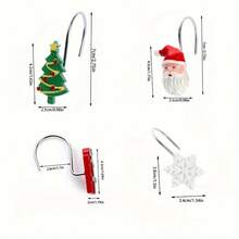 24pcs (Random Style) Christmas Shower Curtain Hooks Set, Santa Claus Christmas Tree Snowflake Gift Box 4-Piece Set Decorative Shower Hooks, Cute Holiday Winter Bathroom Decor Accessories For Home Party, Xmas Shower Curtain Ring Assorted - Multicolor - View 3