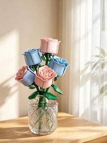 Youleli 7pcs DIY Building Block Floral Set, Customizable Bouquet Toy, Home Desktop Decor, Realistic Rose Lily Orchid, Holiday Birthday Gift For Women - Multicolor - View 3