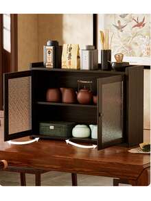 Modern Style Black Storage Cabinet With Fashionable Transparent Door Design, 2 Storage Compartments, Multi-Functional Dining Table Storage Unit, Suitable For Dining Room, Bathroom, Living Room And Bar Area, Stylish And Durable - Black - View 7