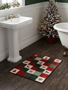 1pc Christmas Themed Pattern Velvet Carpet, Soft, Home Decor, Room Decor, Autumn Decor, Autumn Home Decor, Home Supplies, Doormat, Living Room Carpet, Kitchen Mat, Kitchen Decor, Bedroom Decor, Bathroom Decor, Bathroom Mat, Easy To Clean - Multicolor - View 3