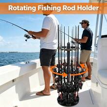 Rotating Fishing Rod Holder, Floor Rack Holds Up To 16 Rods, Fishing Pole Storage Organizer For Garage, Basement, Or Shed, Easy To Install - Black - View 5
