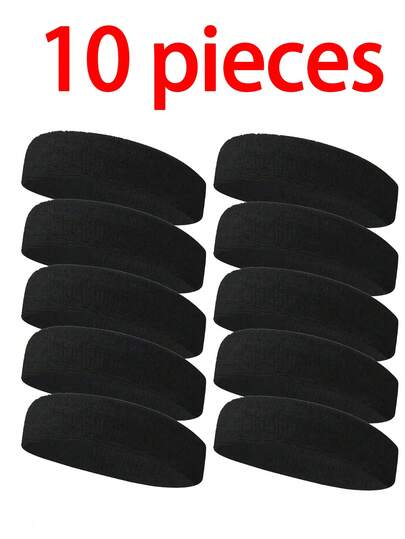 10pcs Sweat-Absorbing Headbands Unisex Moisture-Wicking Suitable For Tennis, Basketball, Running And Gym [Polyester Fiber]