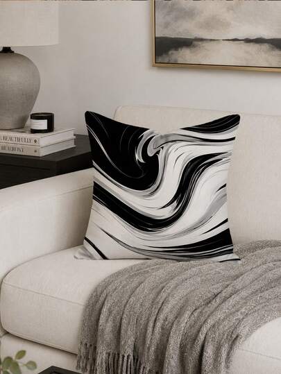 1pc Black And White Ink Wash Fluid Marble Print Pillow Case [Pillow Insert Not Included], 40*40cm/45*45cm/50*50cm, [Single-Sided Print] Made Of Polyester Material Abstract Black And White Fluid Texture Sofa Atmosphere Cushion Cover Room Decor, Home Decor, Bedroom Decor, Room Decoration Stuff For Sofa, Living Room, Bedroom, Car, Office, Hotel, Homestay Decoration Pillow Covers Perfect Gift For Family And Friends