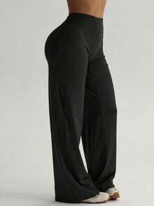 1pc Women's Solid Color Loose Yoga Wide Leg Pants, Comfortable Slim Fit Versatile, Suitable For Running, Fitness And Yoga - Black - View 9