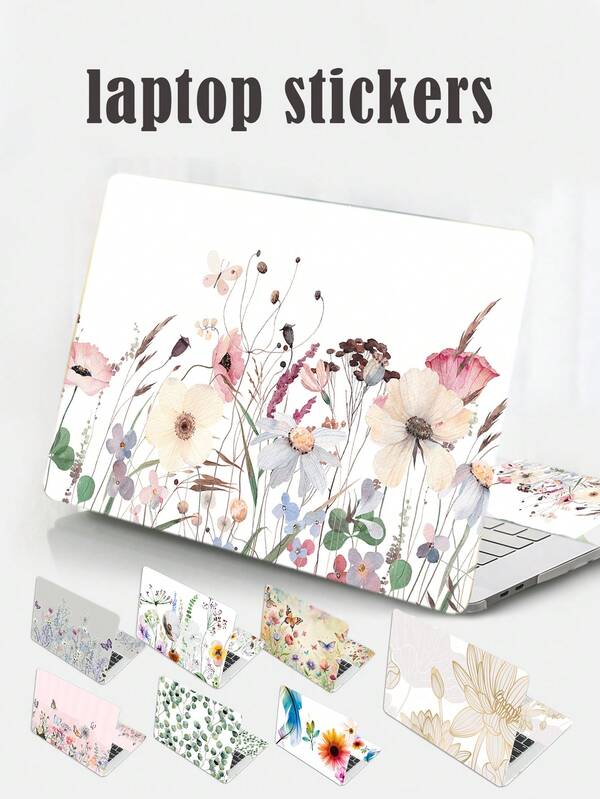 Floral And Plant Pattern Laptop Sticker, Waterproof And Scratch-Resistant DIY Decal, Customizable For 15-15.6 Inch Laptops