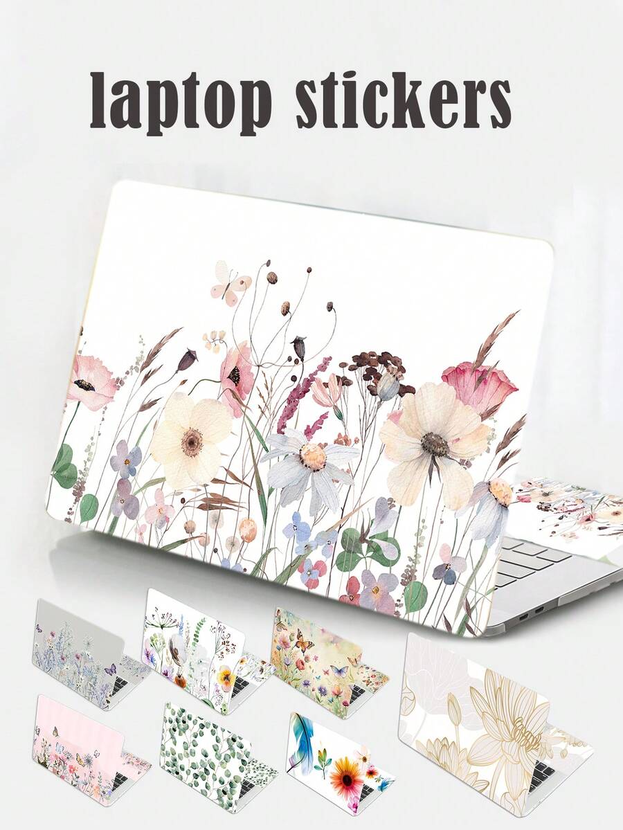 Floral And Plant Pattern Laptop Sticker, Waterproof And Scratch-Resistant DIY Decal, Customizable For 15-15.6 Inch Laptops - View 1