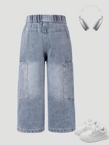 Young Boy Loose Washed Denim Jeans, Suitable For Autumn Casual, School, Outdoor Wear - Blue - View 4