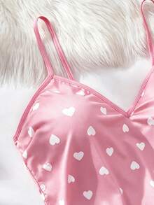 2pcs/Set Women's Christmas Pajamas Red Summer Cute Pajama Top Sexy Camisole Shorts Full Print Heart Pattern Homewear Sleepwear Set Back To School - Baby Pink - View 8