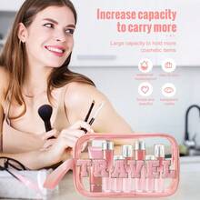 36 Pcs/1 PC Total Makeup Tool Kit, 20 Pcs Light Pink Makeup Brushes, 15 Pcs Makeup Accessories And Medium Single‑Handle Pink Letter Transparent Makeup Bag. Transparent Letter Bag Shows Inner Items, Single‑Handle For Convenient Travel Storage - Multicolor - View 11