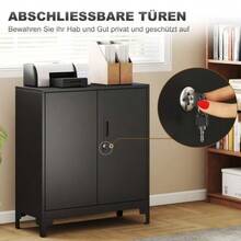 Metal Office Cabinet, Lockable Doors, Office Chest Of Drawers, 2-Tier Design, Black - Black - View 5
