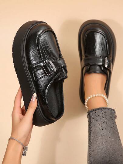 Pantuflas tipo mule con plataforma y patchwork para primavera/otoño, nuevas, casuales, para exterior, de suela gruesa, sin cordones y de punta cerrada