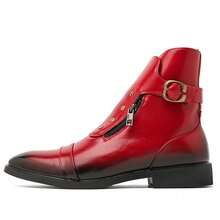 1 Pair Men's British Chelsea Boots, Red, Suitable For Wedding, Business Casual, Party - Red - View 1