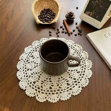 1/2/4pcs Japanese Style Woven Mesh Coasters, Food Plate Heat Insulation Decorative Background Mats - Beige - View 1