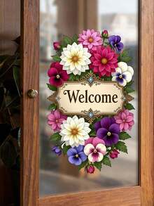 Creative Welcome Flower Glass Sticker, 2D Flat Decorative Window Sticker For Kitchen, Bedroom, Living Room, Self-Adhesive Window Sticker, Home Wall Sticker, Home Decor Window Sticker, Removable Self-Adhesive - D - View 4
