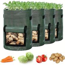 4/2/1 Set Potato Planting Bags, Durable Fabric Garden Planters With Flap And Handle, Spring Planting Bags, Plant Cultivation Bags, Potato And Vegetable Growing Buckets With Observation Window - Green - View 1