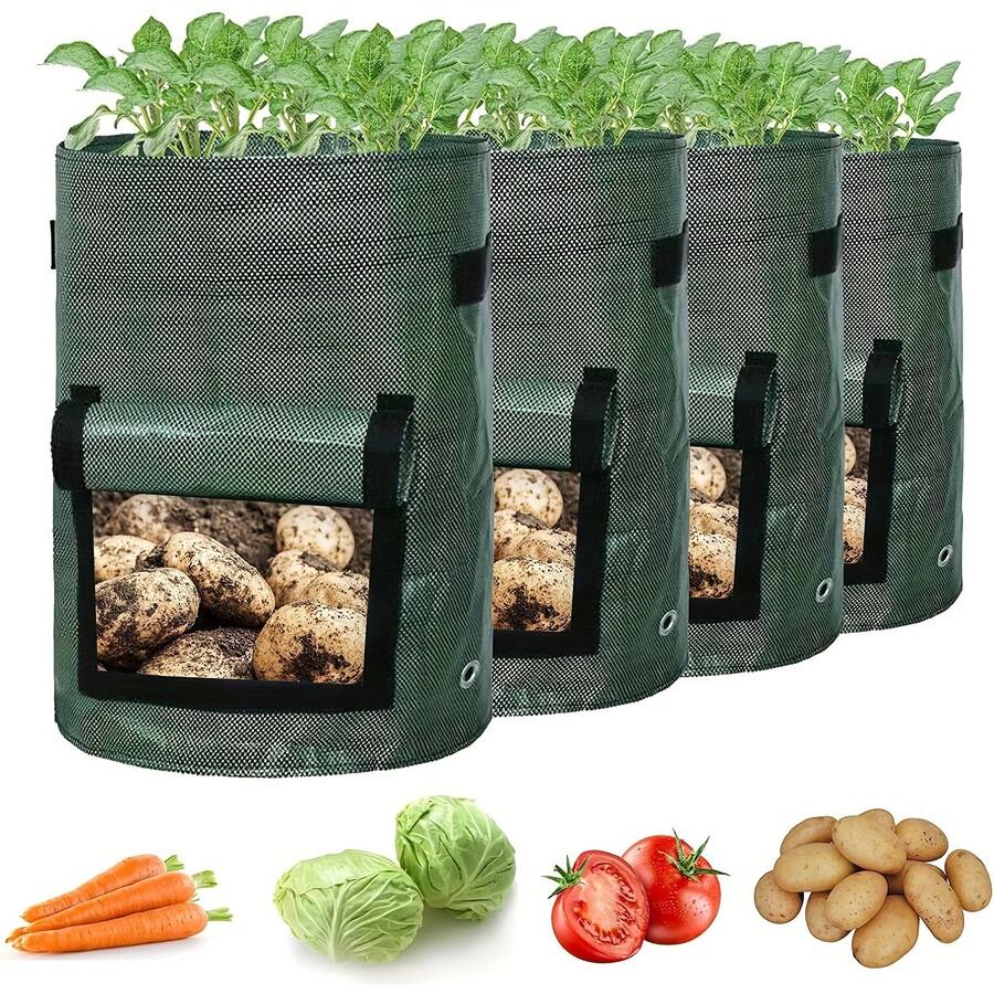 4/2/1 Set Potato Planting Bags, Durable Fabric Garden Planters With Flap And Handle, Spring Planting Bags, Plant Cultivation Bags, Potato And Vegetable Growing Buckets With Observation Window - Green - View 1