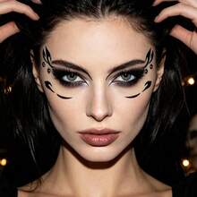 6 Sheets Spooky Halloween Eye Liner Stickers, Black Gothic Graphic Self‑Adhesive Face Decals, Easy Cosplay Party Eye Makeup Accessories For Halloween Costume - Black - View 3