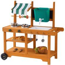 ROBUD Mud Kitchen With Rolling Wheels And Fabric Awning For Kids 3+ - Burnt Orange - View 12