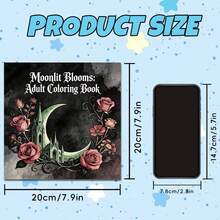 2027 New Moonlit Blossoms Adult Coloring Book, 20*20cm Square Format, 24 Pages, 120g Thick Pearlescent Paper, Dark Gothic Manga Style, Crescent Moon, Vintage Castle With Fragrant Twining Rose Vines, Mysterious And Elegant Atmosphere - Coloring Book - View 3