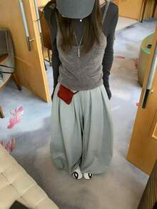 Women's New Autumn Ruffle Hem Premium Lazy Casual Sweatpants, Draped Slimming Wide Leg Straight Pants - Grey - View 8
