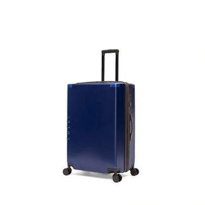 Premium Vintage 28" Expandable Spinner With PC Hardshell, Aluminium Corners, Lock & 5-Year Warranty – Checked Bag For Men & Women - Navy/Dark Brown