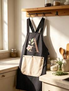 Kitchen Apron Featuring A Detachable Hand Towel, A Design With Letter And Floral Patterns, And Dual Pockets; Durable And Easy To Clean, Making It Ideal For Baking, Cooking, And Use In Both Homes And Restaurants. - Multicolor - View 3