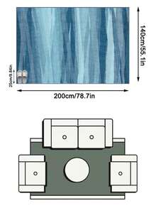 1PC Watercolor Gradient Blue Vertical Stripe Area Rug, Modern Art Style Faux Cashmere Rectangular Asymmetrical Brushstroke Texture Machine Washable Mat, Suitable For Living Room Bedroom Study Home Decor - Multicolor - View 15