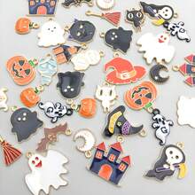 10/20/30/50/100pcs Random Mixed Halloween Enamel Charms Pumpkin Ghost Witch Bat Alloy Pendant For DIY Bracelet Necklace Jewelry Making Findings - Multicolor - View 4