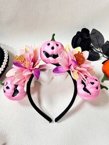 1pc Women's Halloween Gradient Lily Pink Yellow 3D Devil Pumpkin Headband For Cosplay Festival Party Performance - Multicolor - View 9