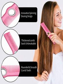 1pc Rotating Bearing Hairdressing Comb With Double-Sided Dense And Sparse Teeth, Anti-Slip And Durable Plastic Hairdressing Tool, Suitable For Home And Salon Use, Anti-Static And Non-Tugging Hair Comb, For Sectioning And Trimming Bangs And Long Hair, Portable Double-Sided Design, Professional Hairdresser Hair Cutting Comb, Suitable For Combing Hair And Salon Styling Tool - Multicolor - View 4