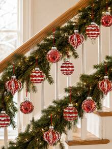 10/9/1pc Red Christmas Ball Ornament Set With Merry Christmas Ribbon, Transparent Glitter Swirl Onion Ball And Confetti Design, Suitable For Holiday Tree, Wreath, Garland, Gift Wrapping, Fireplace Mantel Display, Party Home Decor, Adult Style - Multicolor - View 7