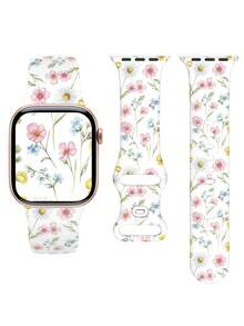 French Country Floral Vintage Oil Painting Print Silicone Watch Band, Compatible With Apple Watch Ultra/11/10/9/8/7/6/5/4/SE, Fits 40mm/41mm/42mm/44mm/45mm/46mm/49mm Sizes, Fashionable Skin-Friendly Waterproof, Rivet Buckle Design, Men's And Women's Daily Sports Casual Smart Watch Band, Essential For Premium Outfit - UV048-multi-color - View 4