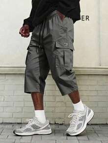 Spring/Summer Men's Outdoor Cargo Pants With Large Pockets, Loose Fit Drawstring Casual Sports Pants, Non-Stretch - Grey - View 9