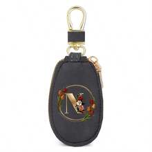 Floral Wreath Letter A-Z Car Key Holder, Mini Car Key Storage Bag, PU Leather Keychain Wallet, Zipper Pouch, Car Key Organizer, Car Keychain, Unisex Gift - Multicolor - View 21