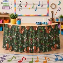 1pc Halloween & Christmas Themed Decorative Party Tablecloth, Rectangular Table Skirt, Cute Squirrel & Snowflake Forest Theme, With Winter Pine Cone, Red Berry & Evergreen Leaf Print, Perfect For Holiday Parties, Garden Afternoon Tea, Wedding Dessert Table - A - View 5
