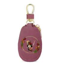 Floral Wreath Letter A-Z Car Key Holder, Mini Car Key Storage Bag, PU Leather Keychain Wallet, Zipper Pouch, Car Key Organizer, Car Keychain, Unisex Gift - Multicolor - View 48
