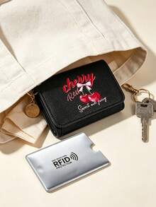 Cherry Print Short Wallet, Compact And Portable Wallet, Multi-Card Slot Card Holder, Minimalist Fashion Zipper Coin Purse, Cherry Red Bright And Eye-Catching, Convenient For Commuting And Metro Card Swiping, Quick Payment In Shopping Malls, Fast Coin And Change Retrieval For Vacation And Travel Checkout, Travel ID And Room Key Storage And Anti-Loss, Suitable For Women, College Students, Office Workers, Perfect For Gifting Between Friends, Halloween, Christmas, Souvenir, Birthday Gift - Multicolor - View 7