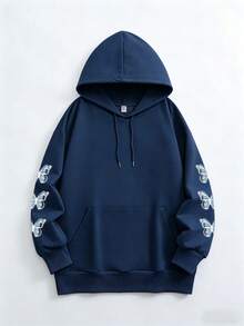 Women's Autumn/Winter New Minimalist Dreamy Sweet Butterfly Print Casual Everyday Versatile Sweatshirt - Navy Blue - View 3