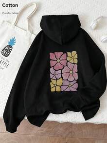 Oversized Women's Sweatshirt For Autumn/Winter, Long-Sleeve Hoodie With Pockets, Casual Top, Y2K Style, Daily Letter Graphic Print, Unisex Black - Black - View 5