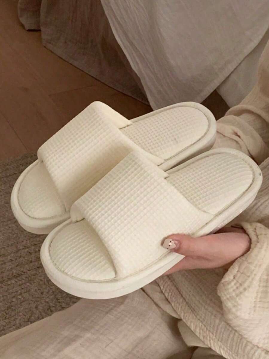 XIXITIAO Minimalist Waffle Knit House Slippers, Comfortable Neutral Casual Japanese Style, Suitable For Home/Bedroom/Office