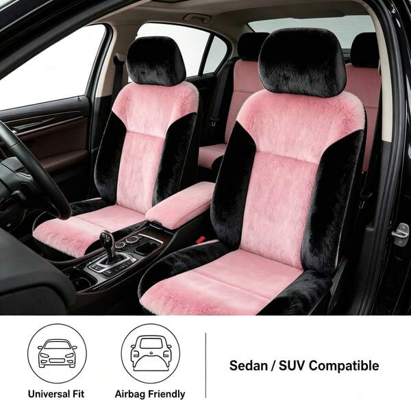 5-Seat 9-Piece Set / 2-Seat 4-Piece Set Colorblock Thickened Long Plush Warm Car Seat Covers, Skin-Friendly Fluffy Fleece Fabric Locks Heat And Prevents Cold, No Chilling During Long Winter Sits, Non-Slip Full Coverage Fit Without Shifting, Easy Tool-Free Installation, Gentle Atmosphere Car Interior Accessories, Full Car Seat Cold Protection Car Parts; Soft Healing Color Scheme, Loved By Women Car Owners Seeking Soft Girl Style, Protects Original Car Seats From Dust And Stains, Universal Fit For Sedans, SUVs, Business Cars, MPVs