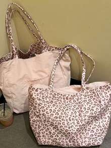 Tas Bahu Motif Pink/Macan Tutul Dua Sisi, Satu Tas dengan Dua Gaya Pemakaian, Versi Tote Kapasitas Besar, Termasuk Tas Penyimpanan - MultiWarna - View 4