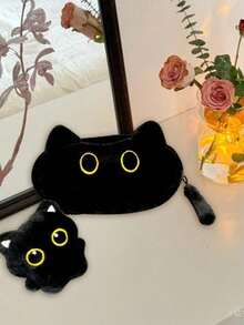 1pc Black Cat Face Pencil Case, Rectangular Large Capacity Zippered Makeup Bag/Toiletries Bag, Portable Student/School/University/Office Desktop Stationery Storage Bag, Suitable For All Seasons And Everyday Use - Multiple Colors and Styles - View 6