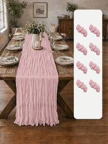 8pcs Light Pink Bohemian Style Cheesecloth Table Runner, Transparent Material, Suitable For Wedding Decor, Valentine's Day, Bridal Shower, Birthday Party And Other Occasions Table Setting - Light Pink - View 7