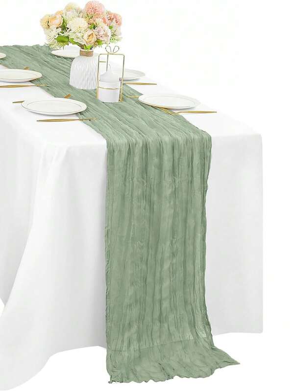 1/2pcs Sage Green Cheesecloth Table Runner - Bohemian Gauze Transparent Fabric For Wedding, Party, Home Decor