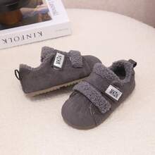 1 Pair Children's Padded Warm Winter Shoes, Faux Lamb Fur Lining, Hook And Loop Closure For Easy On/Off, Soft Sole Anti-Slip, Winter Heat Retention Foot Protection - Grey - View 3